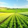 Drone-assisted farming in a lush green field.